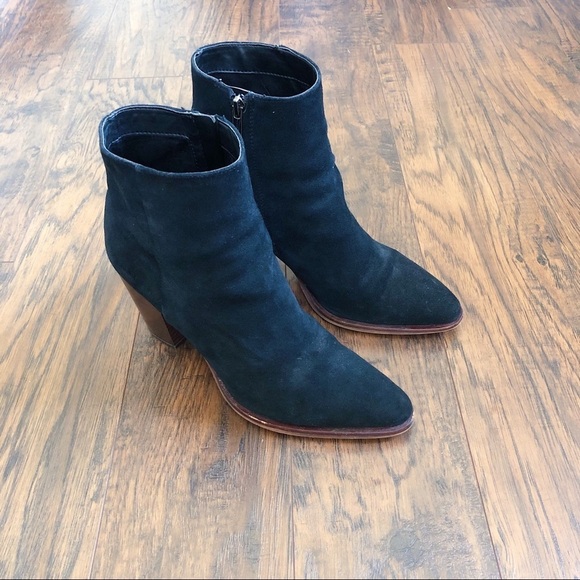 Sam Edelman • Blake suede bootie black leather heeled ankle boot pointed toe - Picture 14 of 16